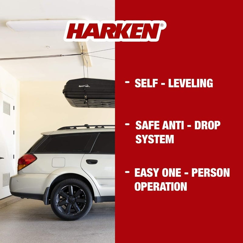 HARKEN - Cargo Box Overhead Garage Storage Hoist System  90lb max load 10ft.Ceiling  Self-Leveling  Safe Anti-Drop  Easy One-Person Operation  Smart Garage Organization - Model 7802 - Image 3